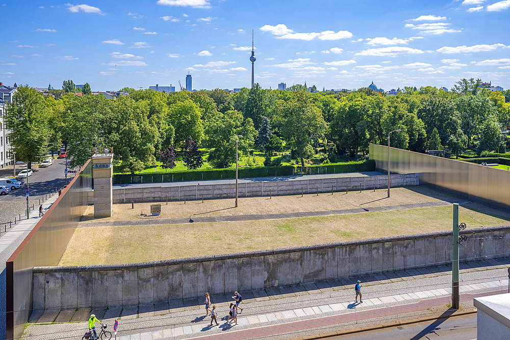 Elevated view of the Berlin Wall Memorial, Memorial Park, Bernauer Strasse, Berlin, Germany, Europe