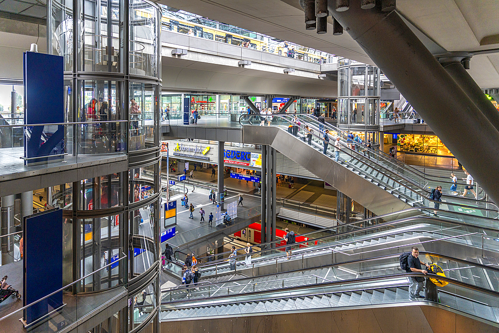 View of interior of Berlin Central Station, Hauptbahnhof, Europaplatz 1, Berlin, Germany, Europe