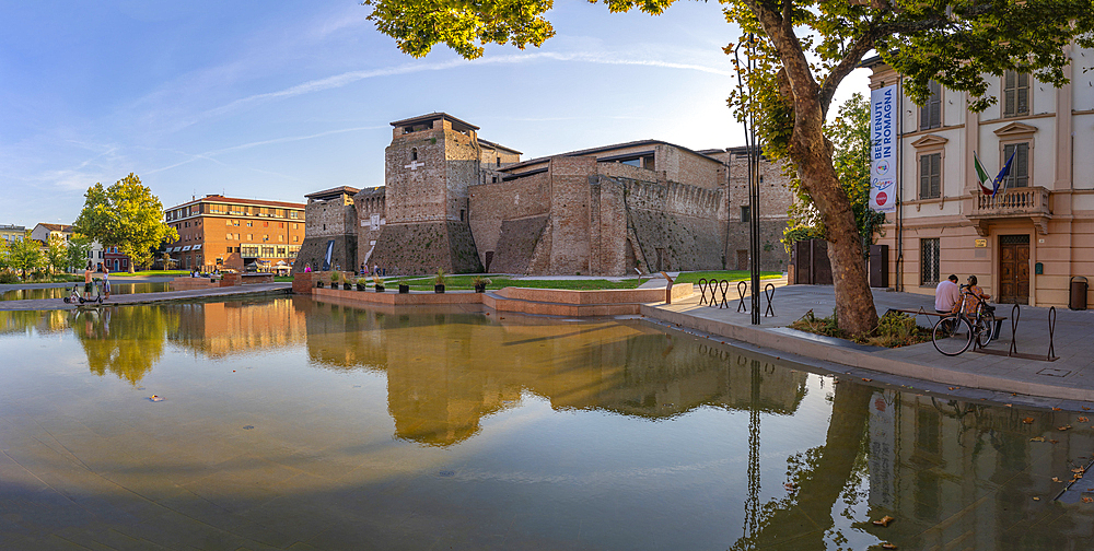 View of Rocca Malatestiana from Piazza Malatesta, Rimini, Emilia-Romagna, Italy, Europe