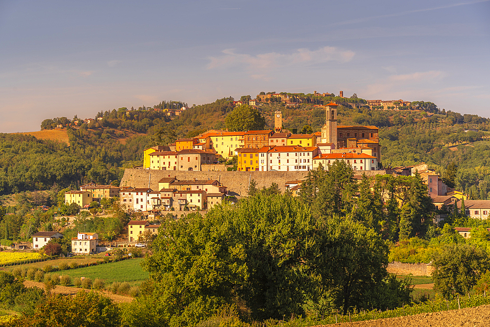 View of Monterchi and surrounding countryside, Province of Arezzo, Tuscany, Italy, Europe