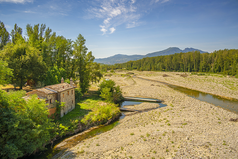 View of river from Ponte Santa Maria Maddalena, Province of San Rimini, Emilia-Romagna, Italy, Europe