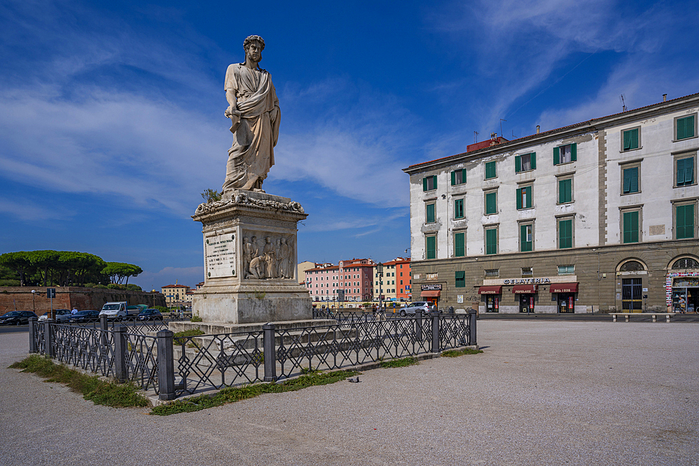 View of Leopoldo II statue in Piazza della Repubblica, Livorno, Province of Livorno, Tuscany, Italy, Europe