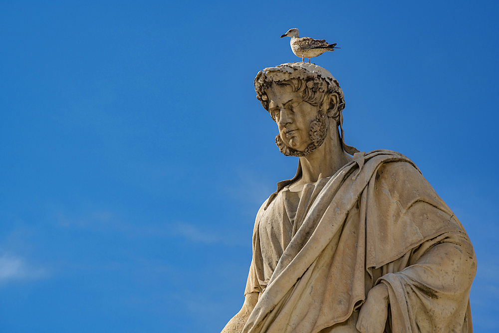 View of Leopoldo II statue in Piazza della Repubblica, Livorno, Province of Livorno, Tuscany, Italy, Europe