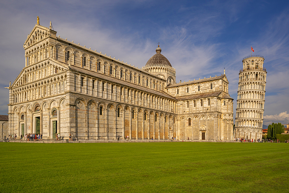 View of Pisa Cathedral and Leaning Tower of Pisa, UNESCO World Heritage Site, Pisa, Province of Pisa, Tuscany, Italy, Europe