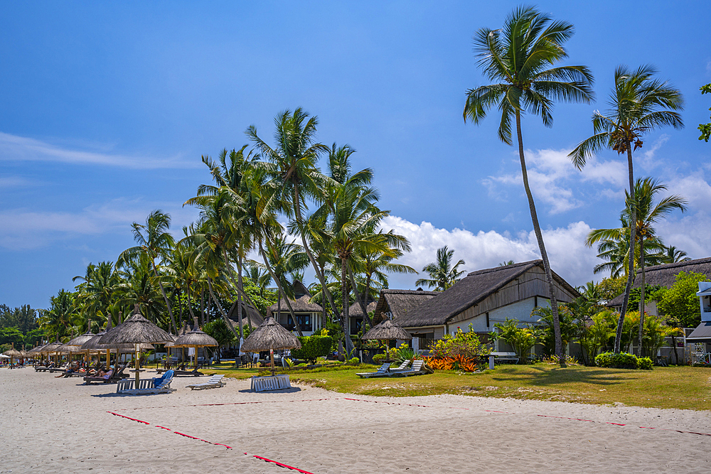 View of Beach at Trou-aux-Biches on a sunny day, Trou-aux-Biches, Mauritius, Indian Ocean, Africa