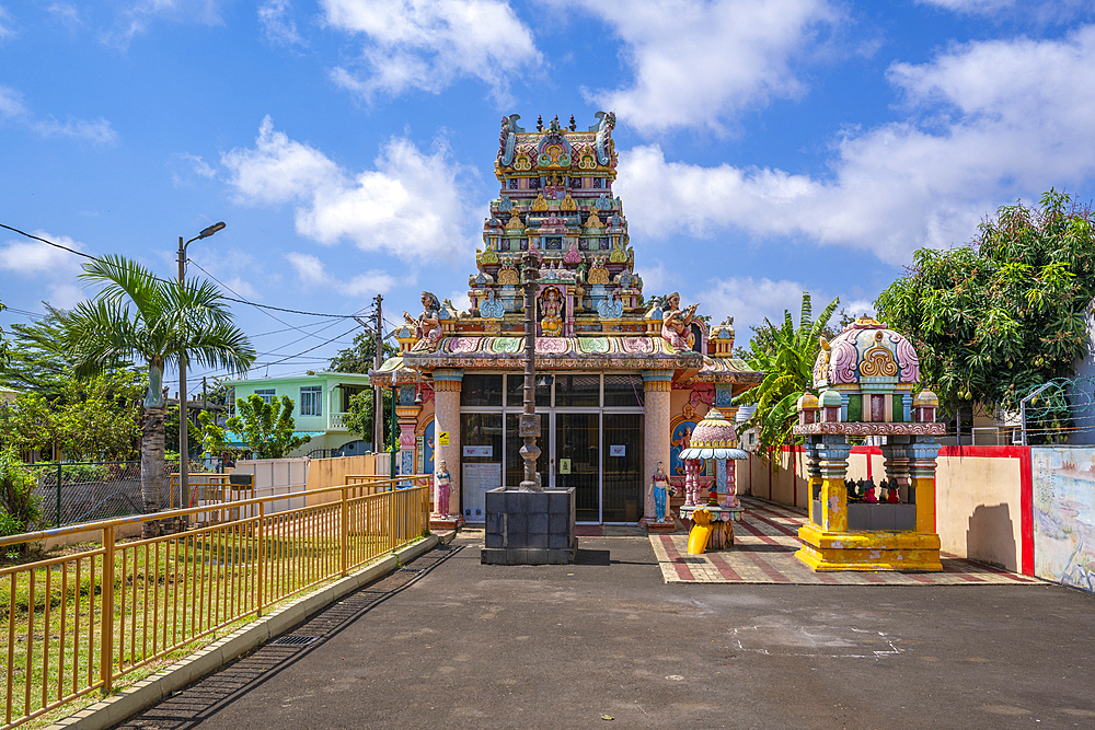 View of colourful Hindu Temple in Bambous, Mauritius, Indian Ocean, Africa