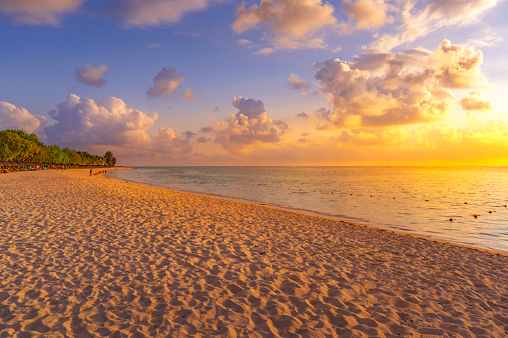 View of Le Morne Public Beach at sunset, Le Morne, Riviere Noire District, Mauritius, Indian Ocean, Africa