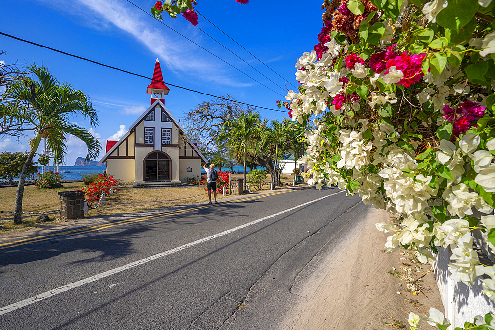 View of Notre-Dame Auxiliatrice de Cap Malheureux, Cap Malheureux, Mauritius, Indian Ocean, Africa