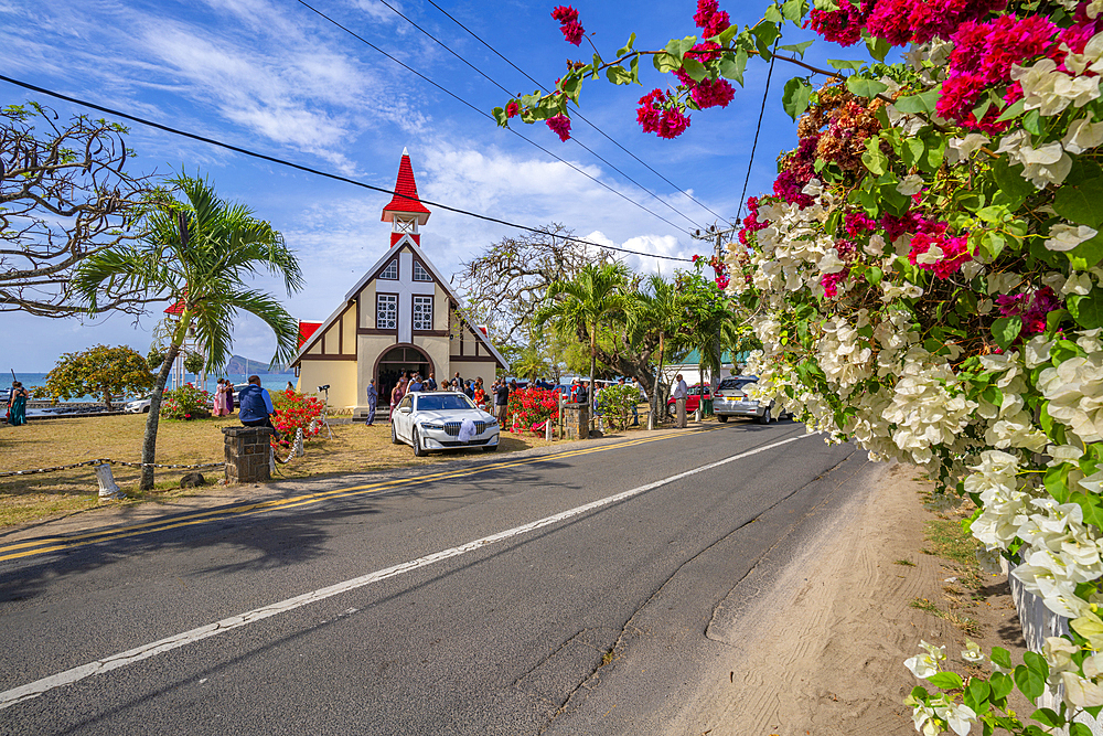 View of Notre-Dame Auxiliatrice de Cap Malheureux, Cap Malheureux, Mauritius, Indian Ocean, Africa