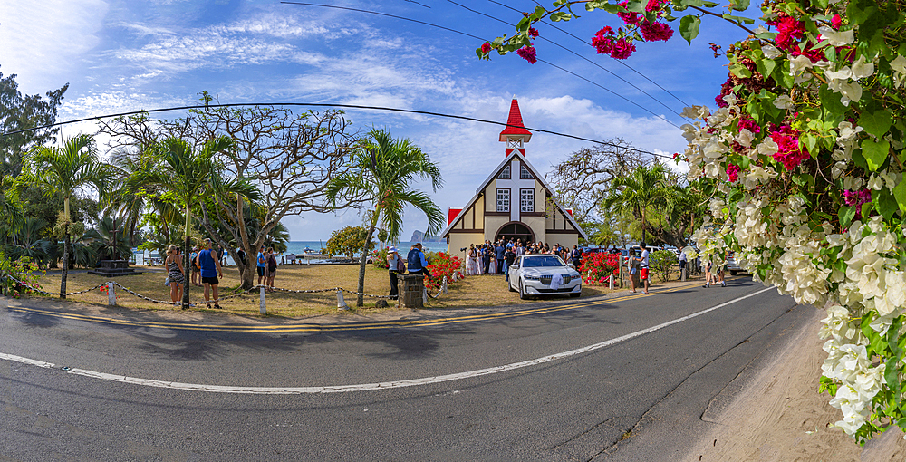 View of Notre-Dame Auxiliatrice de Cap Malheureux, Cap Malheureux, Mauritius, Indian Ocean, Africa