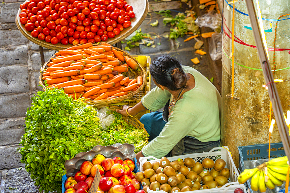 View of colourful fruit and vegetables in Central Market, Port Louis, Mauritius, Indian Ocean, Africa