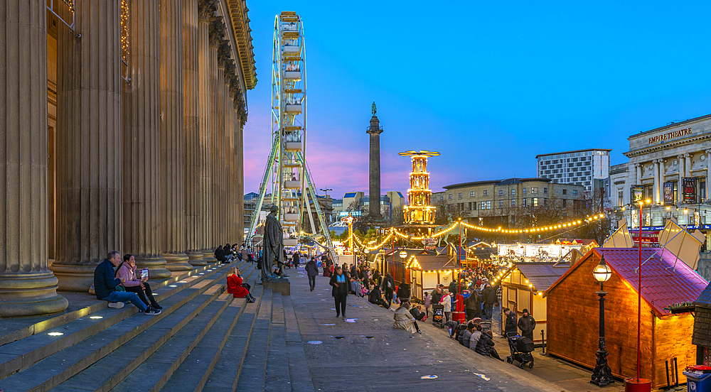 View of ferris wheel and Christmas Market from St. Georges Hall, Liverpool City Centre, Liverpool, Merseyside, England, United Kingdom, Europe