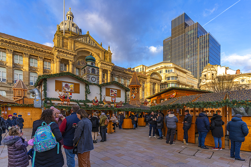 View of Christmas Market stalls in Victoria Square, Birmingham, West Midlands, England, United Kingdom, Europe