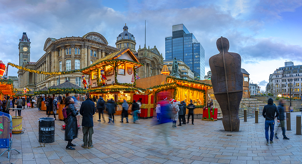 View of Christmas Market stalls in Victoria Square, Birmingham, West Midlands, England, United Kingdom, Europe