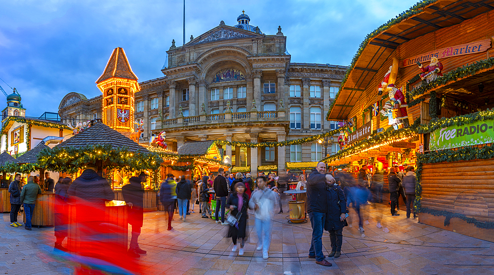 View of Christmas Market stalls in Victoria Square, Birmingham, West Midlands, England, United Kingdom, Europe