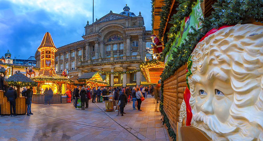 View of Christmas Market stalls in Victoria Square, Birmingham, West Midlands, England, United Kingdom, Europe