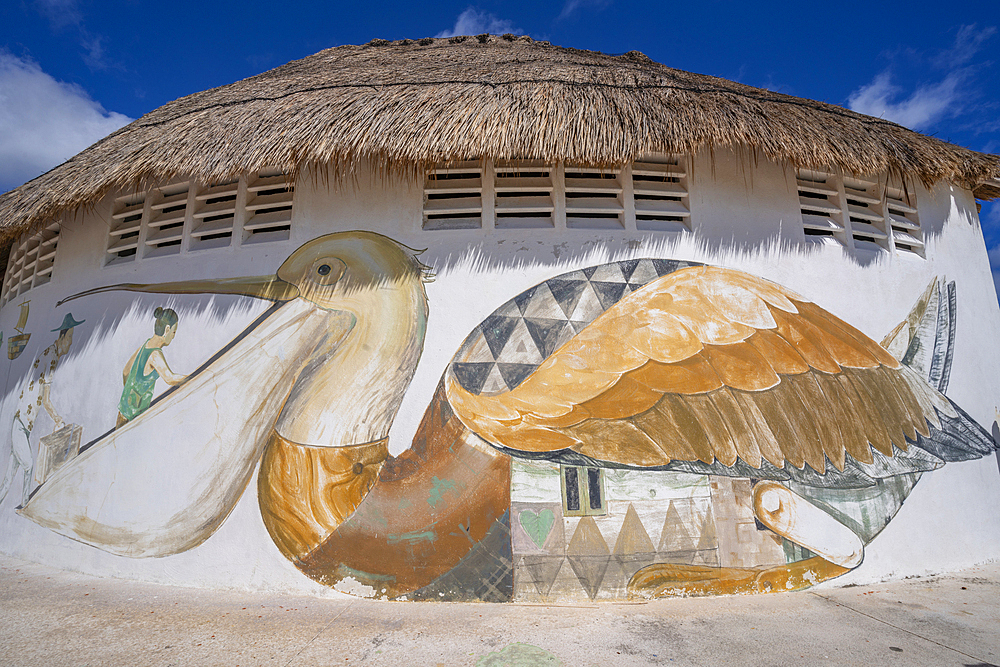 View of wall art (murals) at Playa Delfines, Hotel Zone, Cancun, Caribbean Coast, Yucatan Peninsula, Mexico, North America