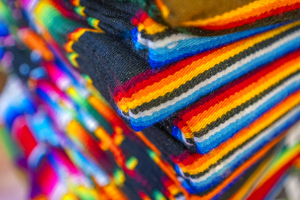 View of colourful fabric souvenirs, Hotel Zone, Cancun, Caribbean Coast, Yucatan Peninsula, Mexico, North America