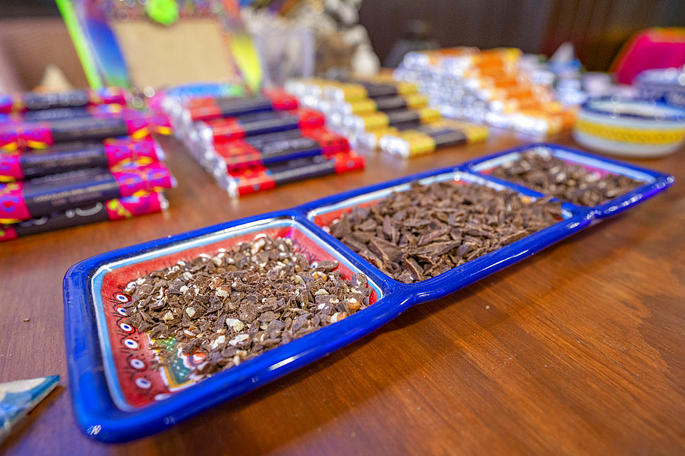 View of Mexican chocolate tasting dishes, Hotel Zone, Cancun, Caribbean Coast, Yucatan Peninsula, Mexico, North America