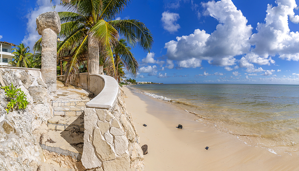 View of beach near Puerto Morelos, Caribbean Coast, Yucatan Peninsula, Mexico, North America