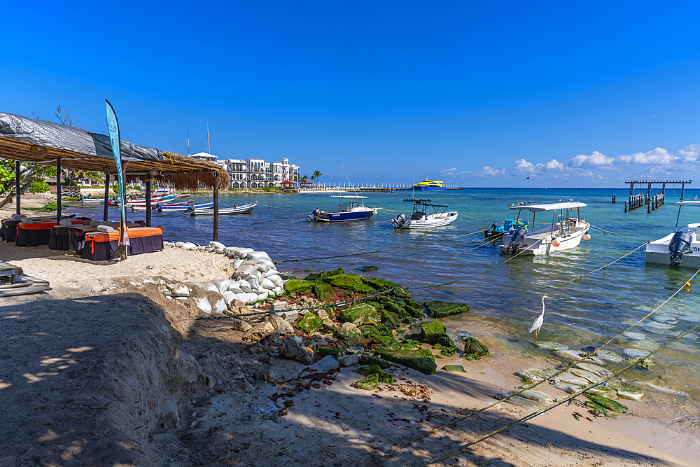 View of small boats in harbour, Playa del Carmen, Caribbean Coast, Yucatan Peninsula, Riviera Maya, Mexico, North America