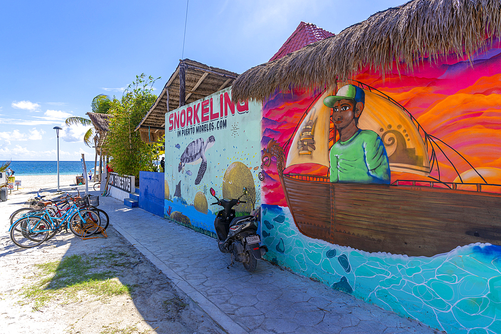 View of wall art at Puerto Morelos, Caribbean Coast, Yucatan Peninsula, Riviera Maya, Mexico, North America