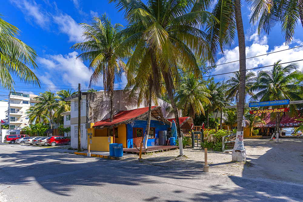 View of colourful bar at Puerto Morelos, Caribbean Coast, Yucatan Peninsula, Riviera Maya, Mexico, North America