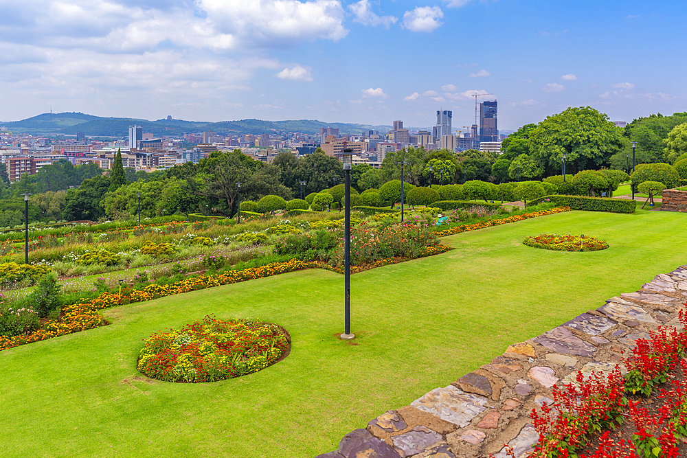 View of Pretoria skyline and Union Buildings Gardens from Union Buildings, Pretoria Central, Pretoria, South Africa, Africa