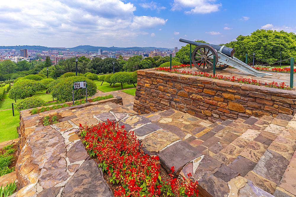 View of Pretoria skyline and Union Buildings Gardens from Union Buildings, Pretoria Central, Pretoria, South Africa, Africa