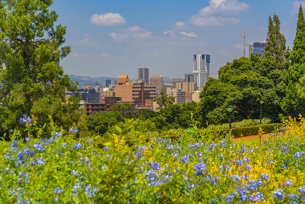 View of Pretoria skyline and Union Buildings Gardens from Union Buildings, Pretoria Central, Pretoria, South Africa, Africa