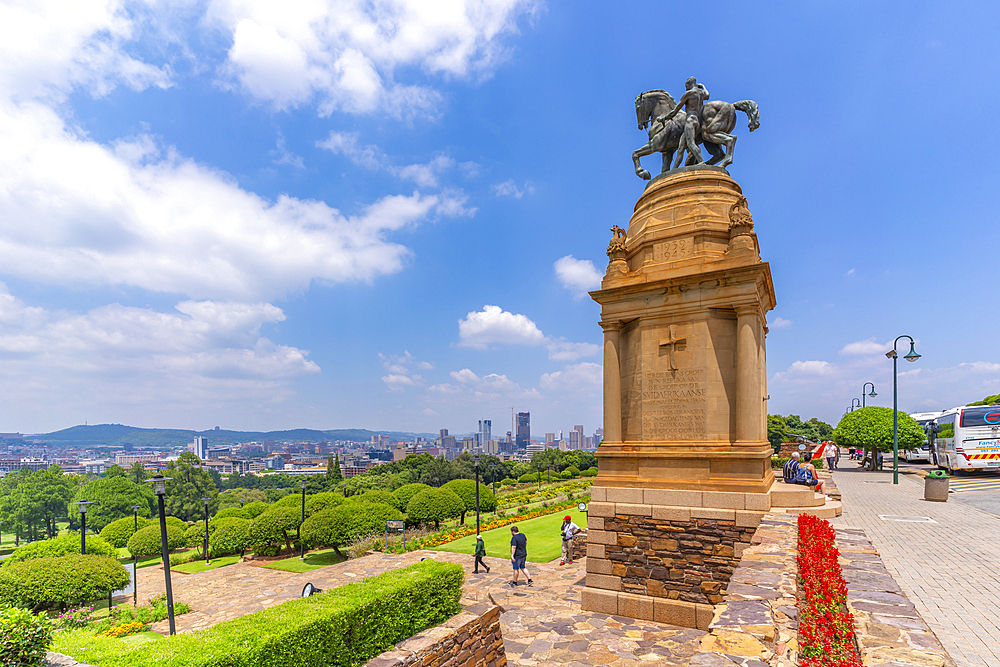 View of Delville Wood Memorial, Pretoria skyline and Union Buildings Gardens from Union Buildings, Pretoria Central, Pretoria, South Africa, Africa