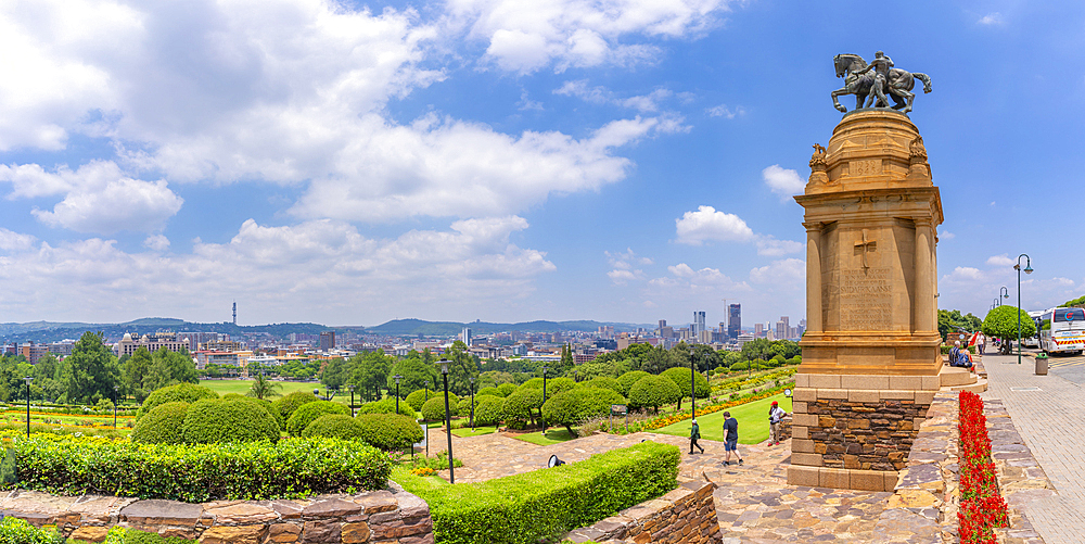 View of Delville Wood Memorial, Pretoria skyline and Union Buildings Gardens from Union Buildings, Pretoria Central, Pretoria, South Africa, Africa