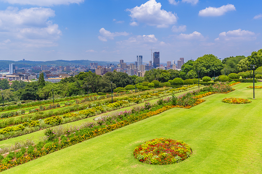 View of Pretoria skyline and Union Buildings Gardens from Union Buildings, Pretoria Central, Pretoria, South Africa, Africa