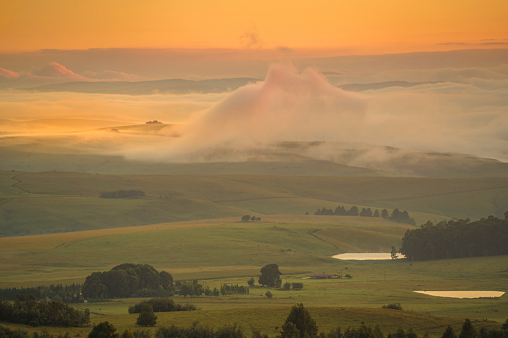 View of landscape from Kloppenheim Country Estate at sunrise, Machadodorp, Province of Mpumalanga, South Africa, Africa