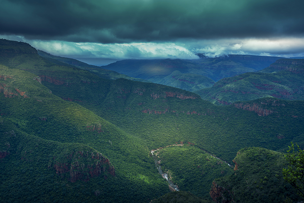 View of moody skies over the Blyde River Canyon, Province of Mpumalanga, South Africa, Africa