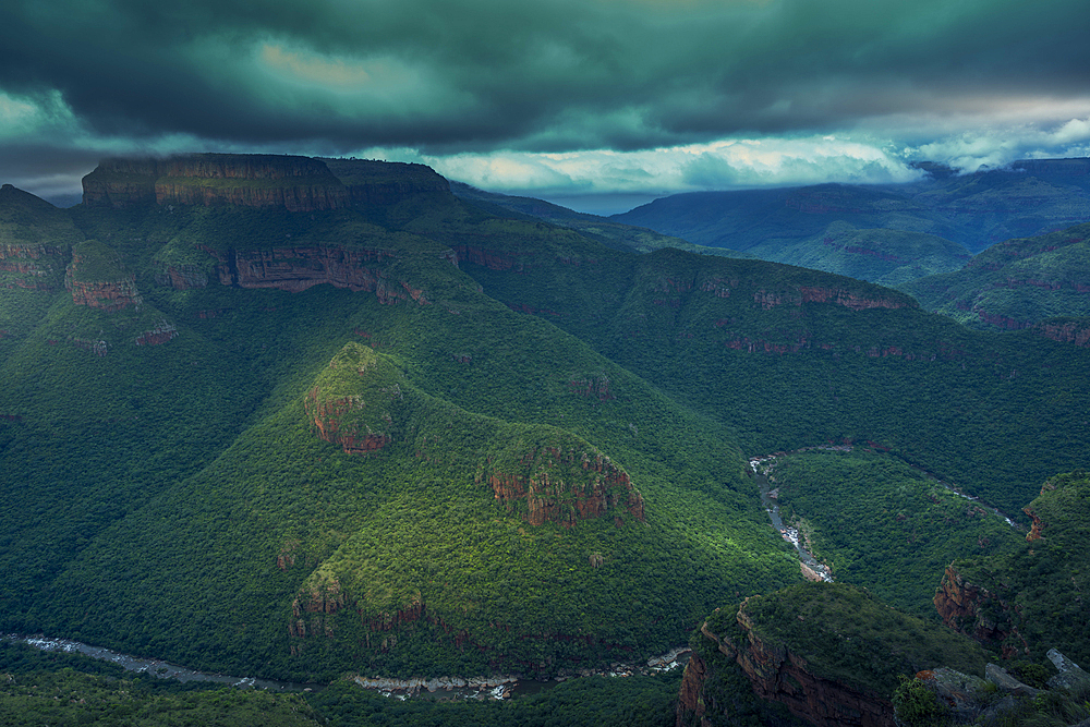 View of moody skies over the Blyde River Canyon, Province of Mpumalanga, South Africa, Africa