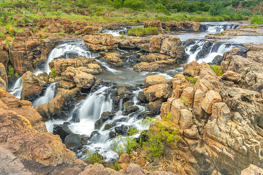 View of waterfalls at Bourke's Luck Potholes, Blyde River Canyon Nature Reserve, Moremela, Mpumalanga Province, South Africa, Africa