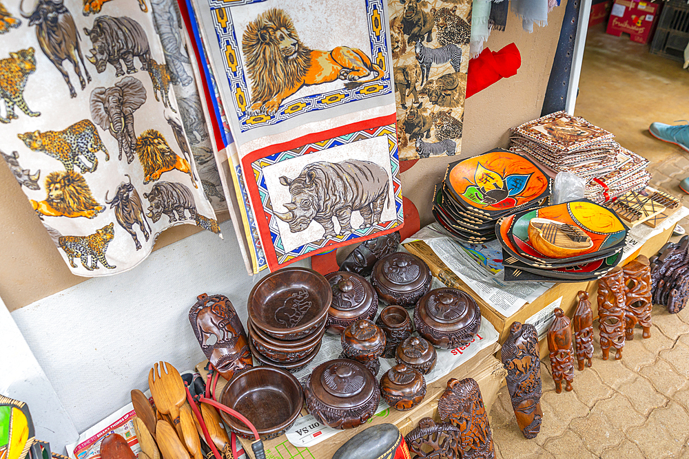 View of colourful souvenirs in Moremela village at Bourke's Luck Potholes, Blyde River Canyon Nature Reserve, Moremela, Mpumalanga Province, South Africa, Africa