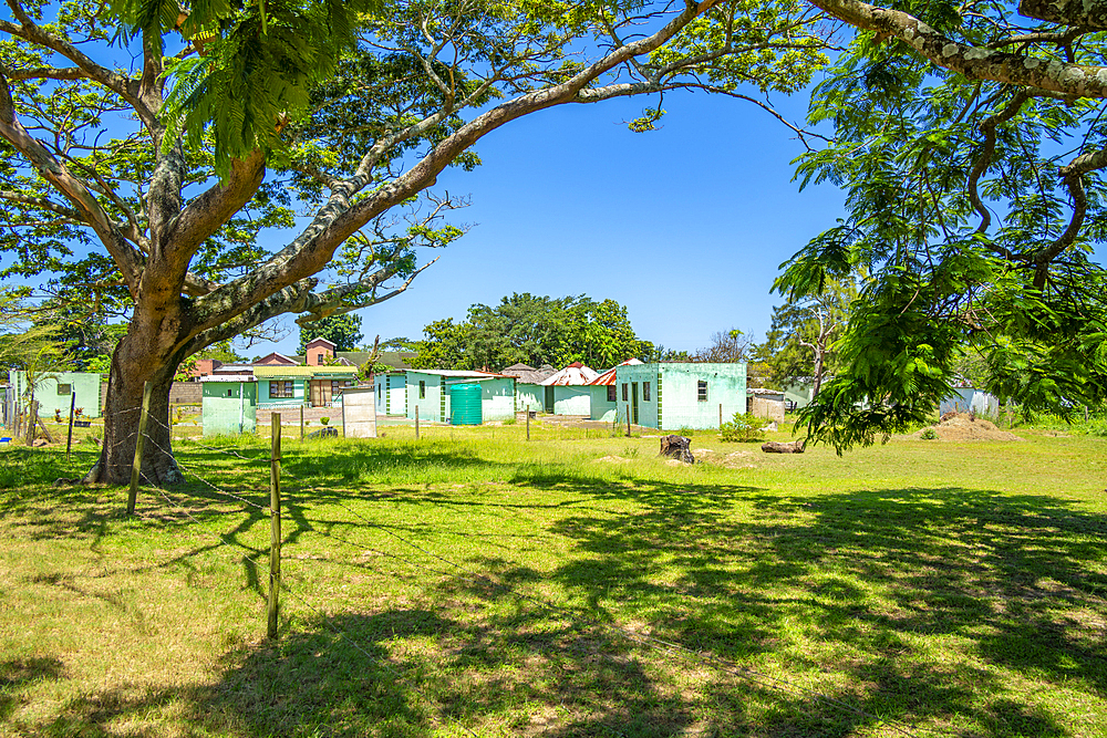 View of colourful houses in traditional Zulu village, Veyane Cultural Village, Khula, Khula Village, KwaZulu-Natal Province, South Africa, Africa