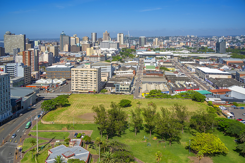 Elevated view of Durban city skyline, Durban, KwaZulu-Natal Province, South Africa, Africa