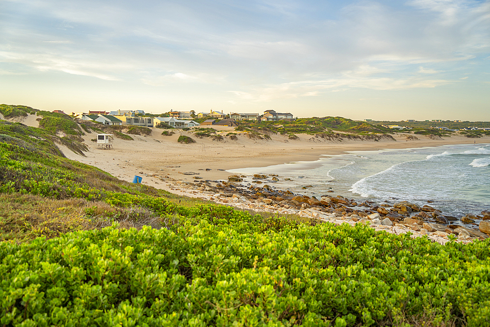 View of town, waves and beach, Cape St. Francis, Eastern Cape Province, South Africa, Africa