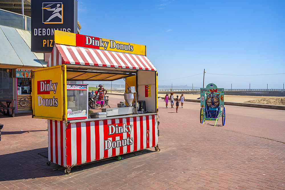 View of Dinky Donuts stall on promenade and hotels, Durban, KwaZulu-Natal Province, South Africa, Africa