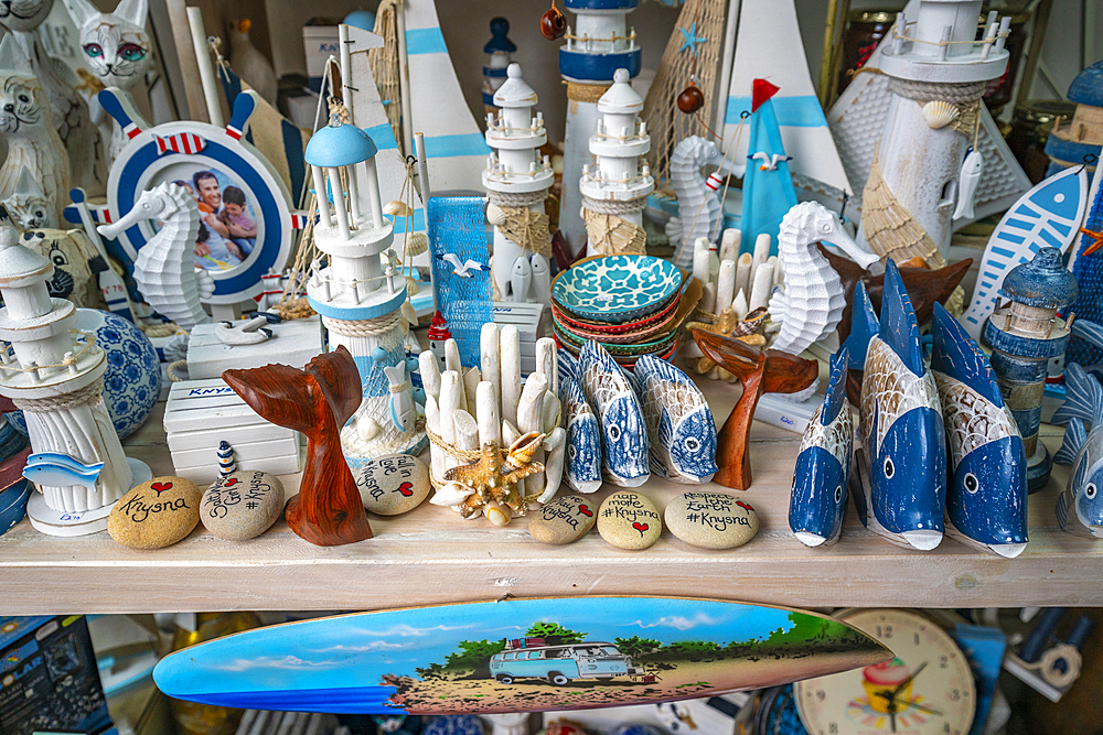 View of souvenirs and ornaments exhibit at Knysna Waterfront, Knysna, Western Cape Province, South Africa, Africa