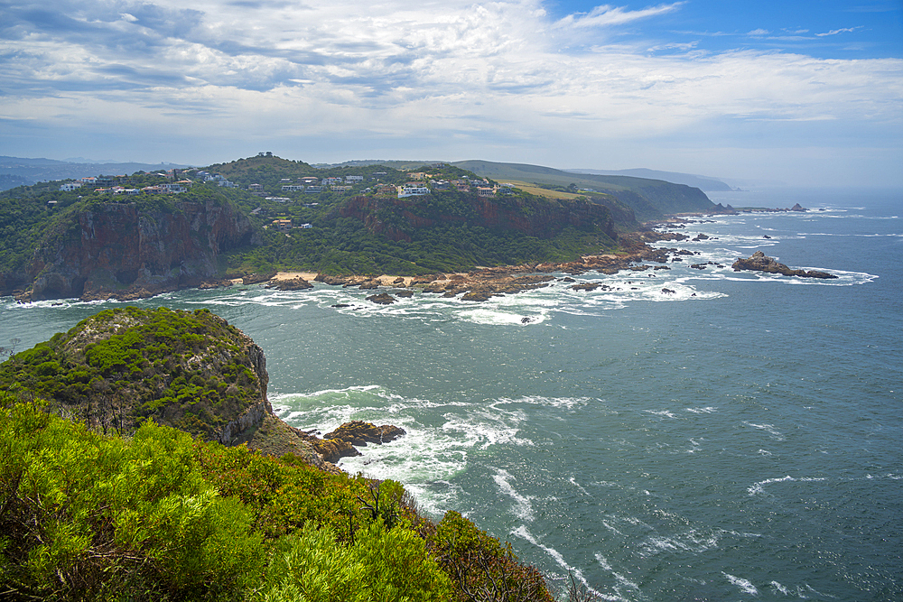 View of the Heads rocky coastline from Featherbed Nature Reserve, Knysna, Garden Route, Western Cape, South Africa, Africa