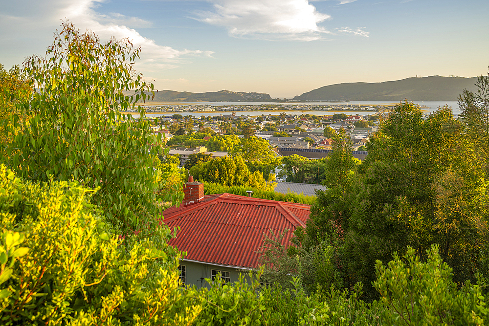 View of suburbs and Knysna River at sunset, Knysna, Garden Route, Western Cape, South Africa, Africa