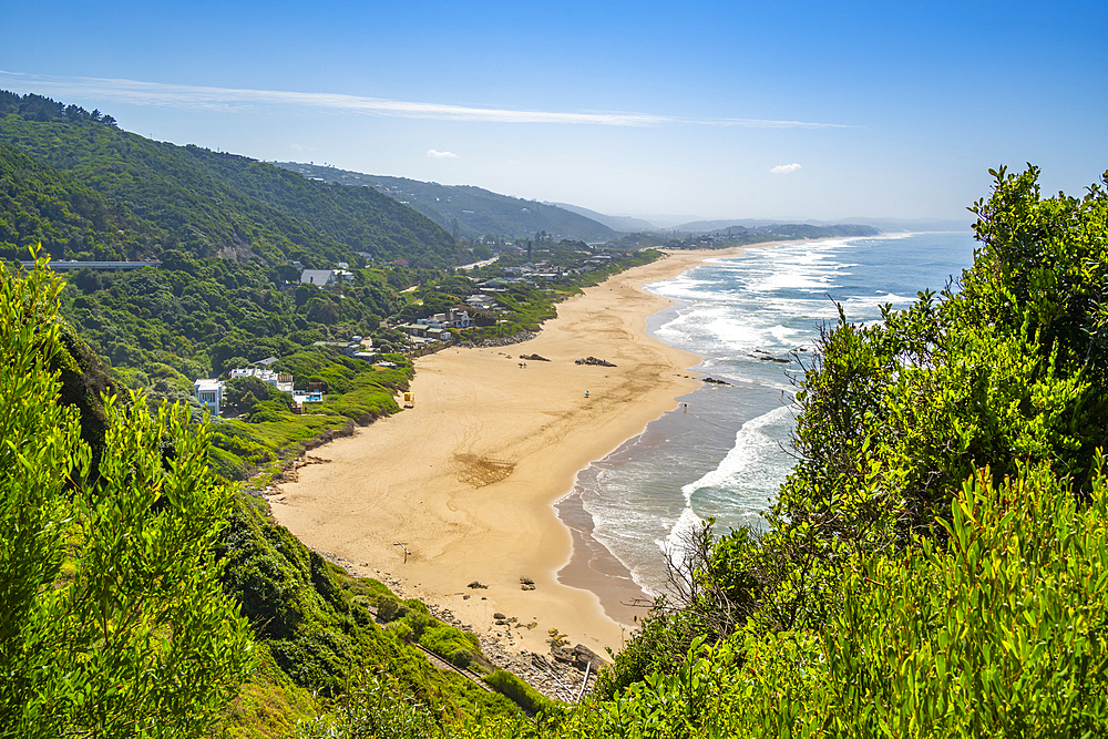 View of Indian Ocean and dramatic coastline at Wilderness from Dolphin Point, Wilderness, Western Cape, South Africa, Africa