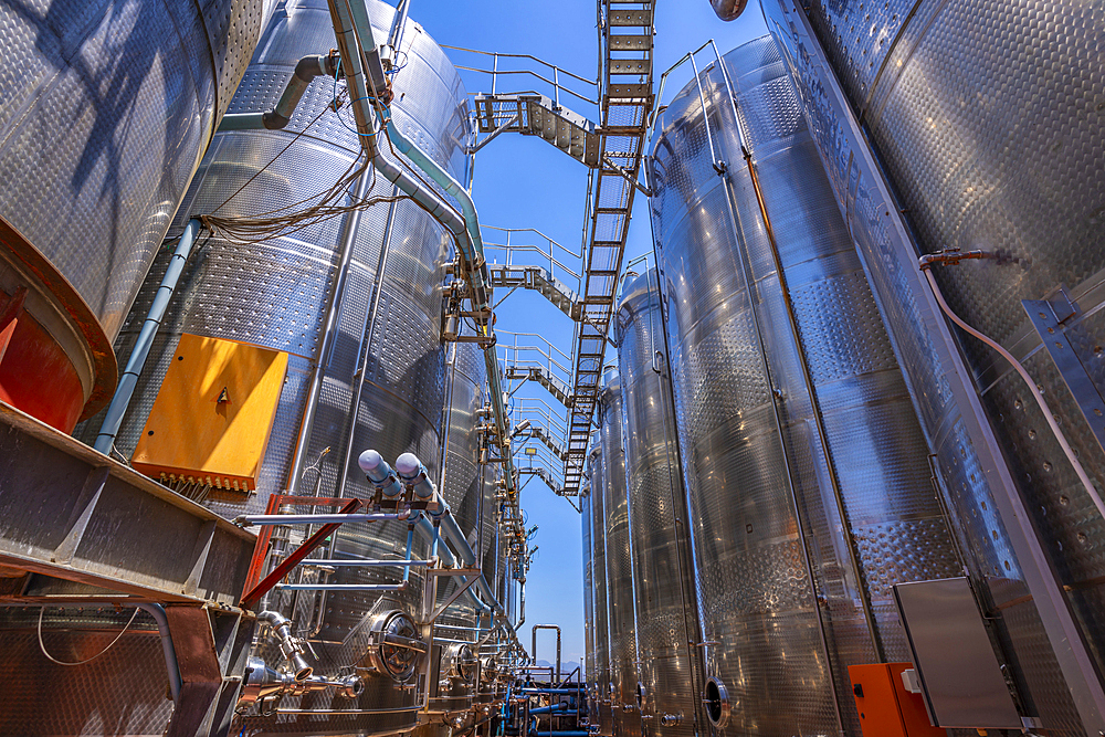 View of containers at Robertson Kooperatiewe Wynmakery, Robertson, Western Cape, South Africa, Africa