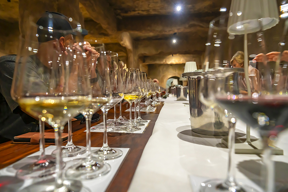 View of people sampling wine at Robertson Kooperatiewe Wynmakery, Robertson, Western Cape, South Africa, Africa