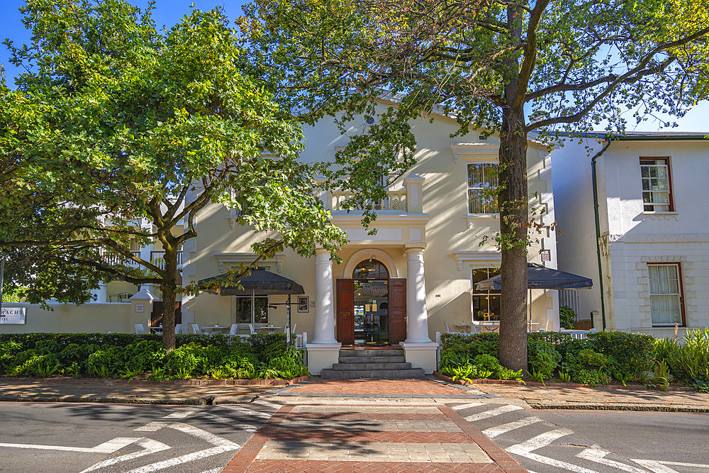 View of whitewashed architecture, Stellenbosch Central, Stellenbosch, Western Cape, South Africa, Africa