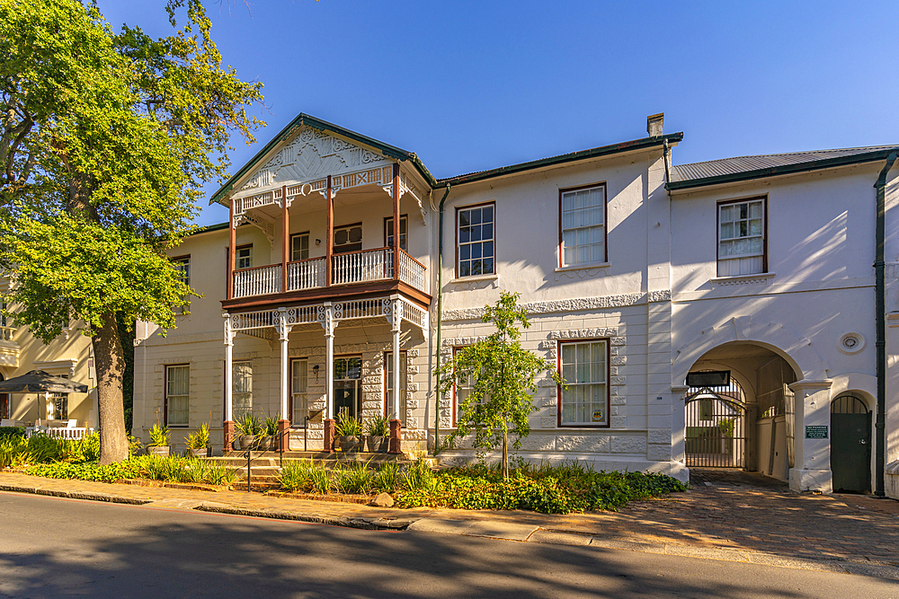 View of whitewashed architecture, Stellenbosch Central, Stellenbosch, Western Cape, South Africa, Africa